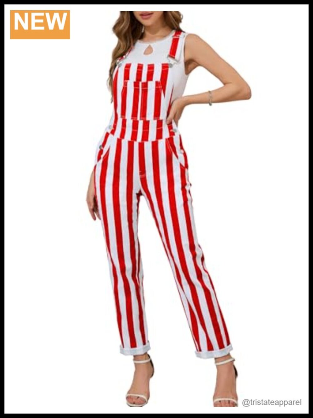 Striped Bib Overalls Adjustable Straps Utility Pockets Sleeveless Ankle